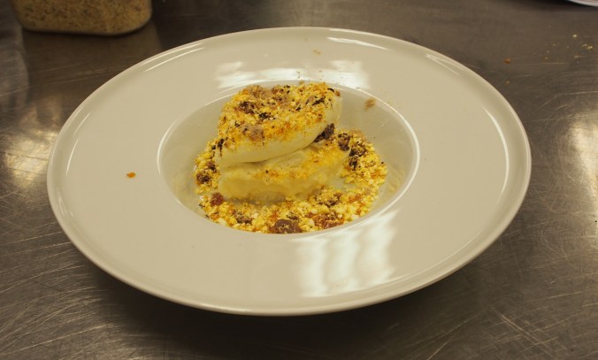 Popcornglass, bananparfait, nougatine, choklad och lakritspulver. Gu'vaGOTT!